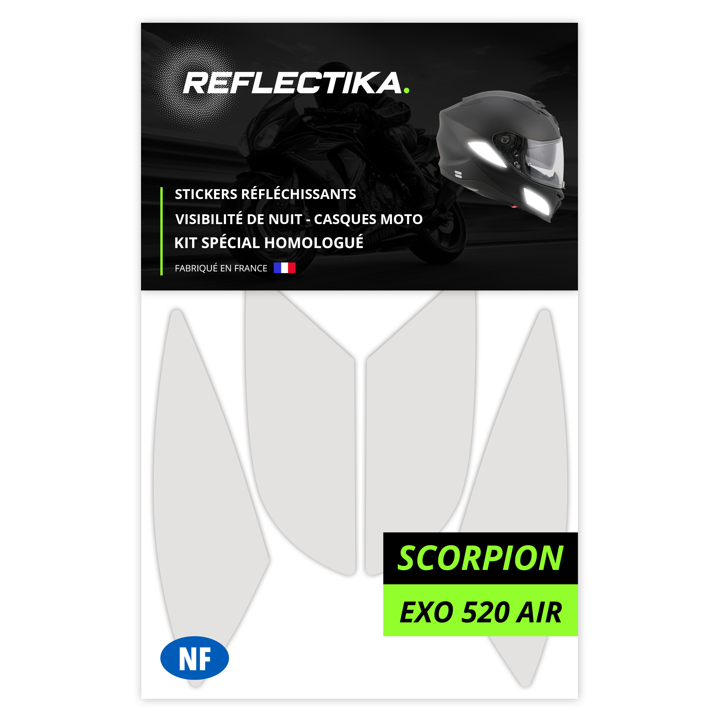 Kit Spécial Stickers Autocollants Réfléchissants pour casque Moto Scorpion Exo 520 AIR