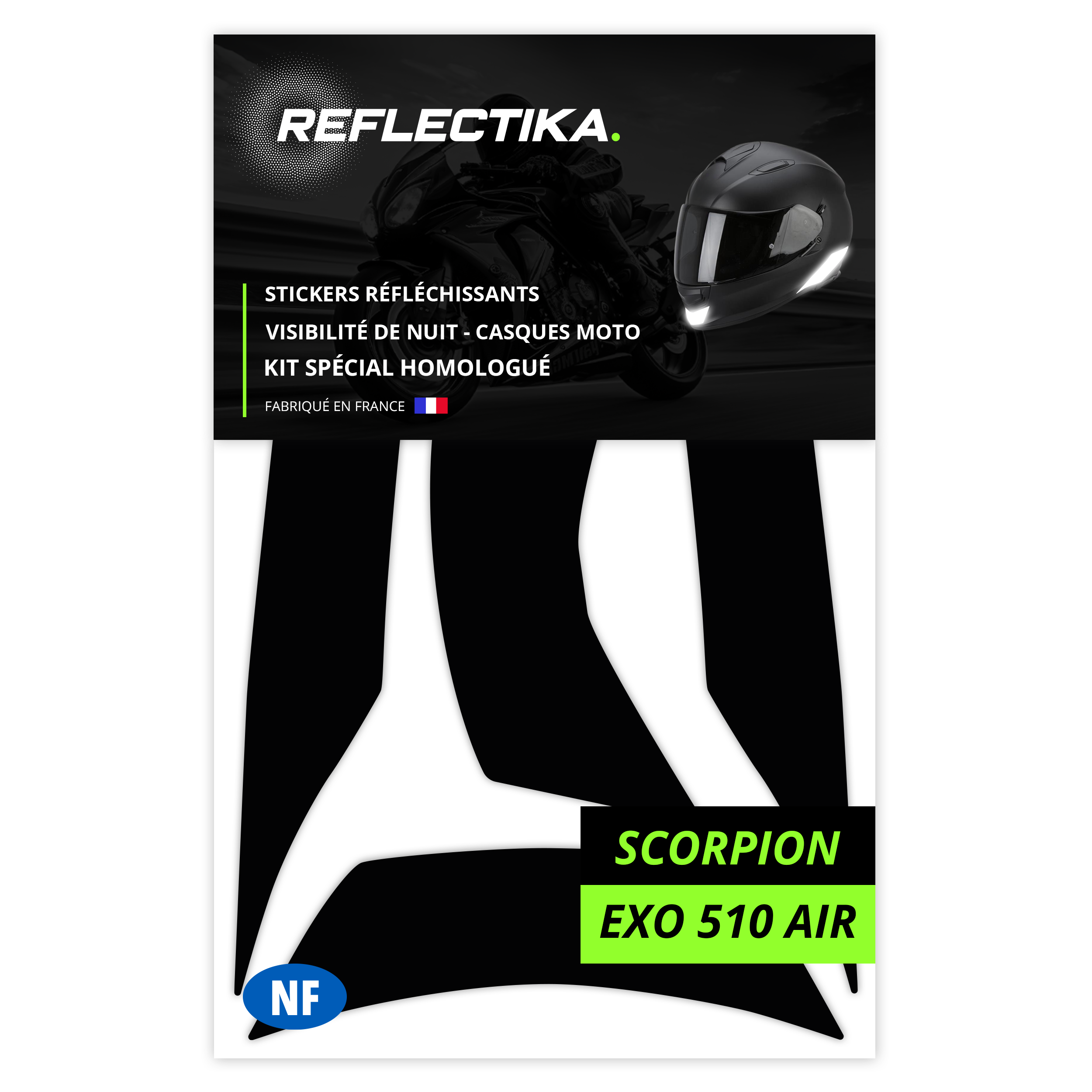 Kit Spécial Stickers Autocollants Réfléchissants pour casque Moto Scorpion Exo 510 AIR