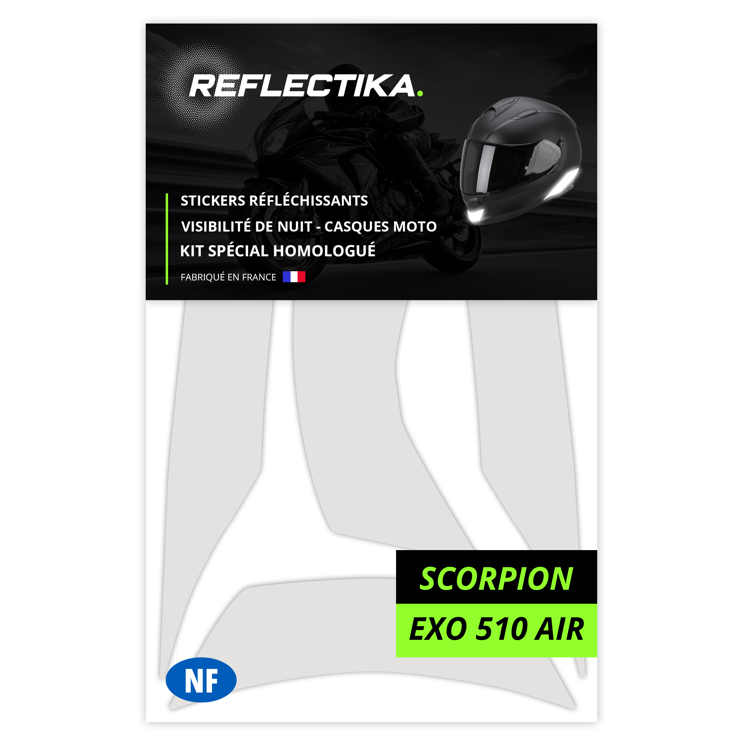 Kit Spécial Stickers Autocollants Réfléchissants pour casque Moto Scorpion Exo 510 AIR