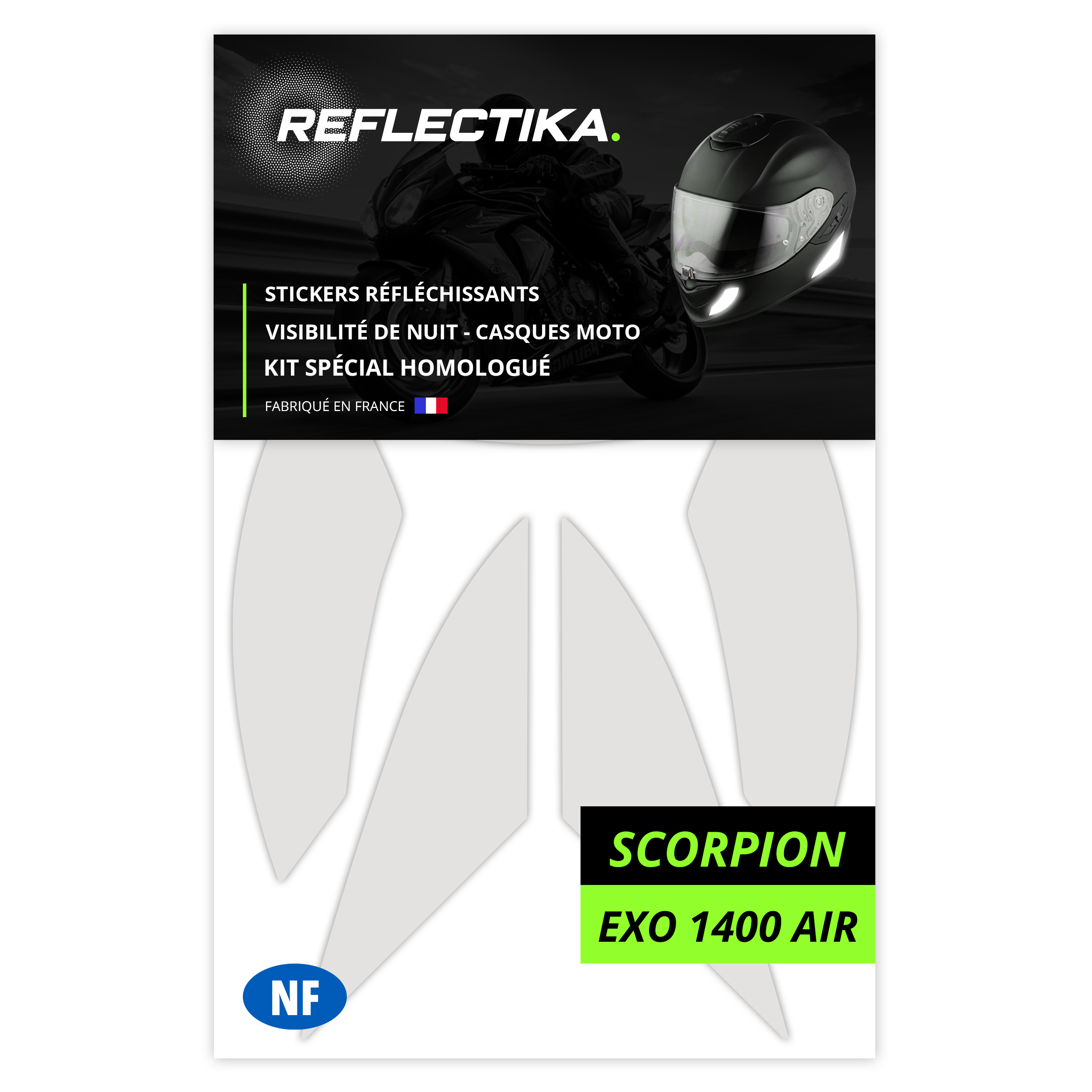 Kit Spécial Stickers Autocollants Réfléchissants pour casque Moto Scorpion 1400 AIR