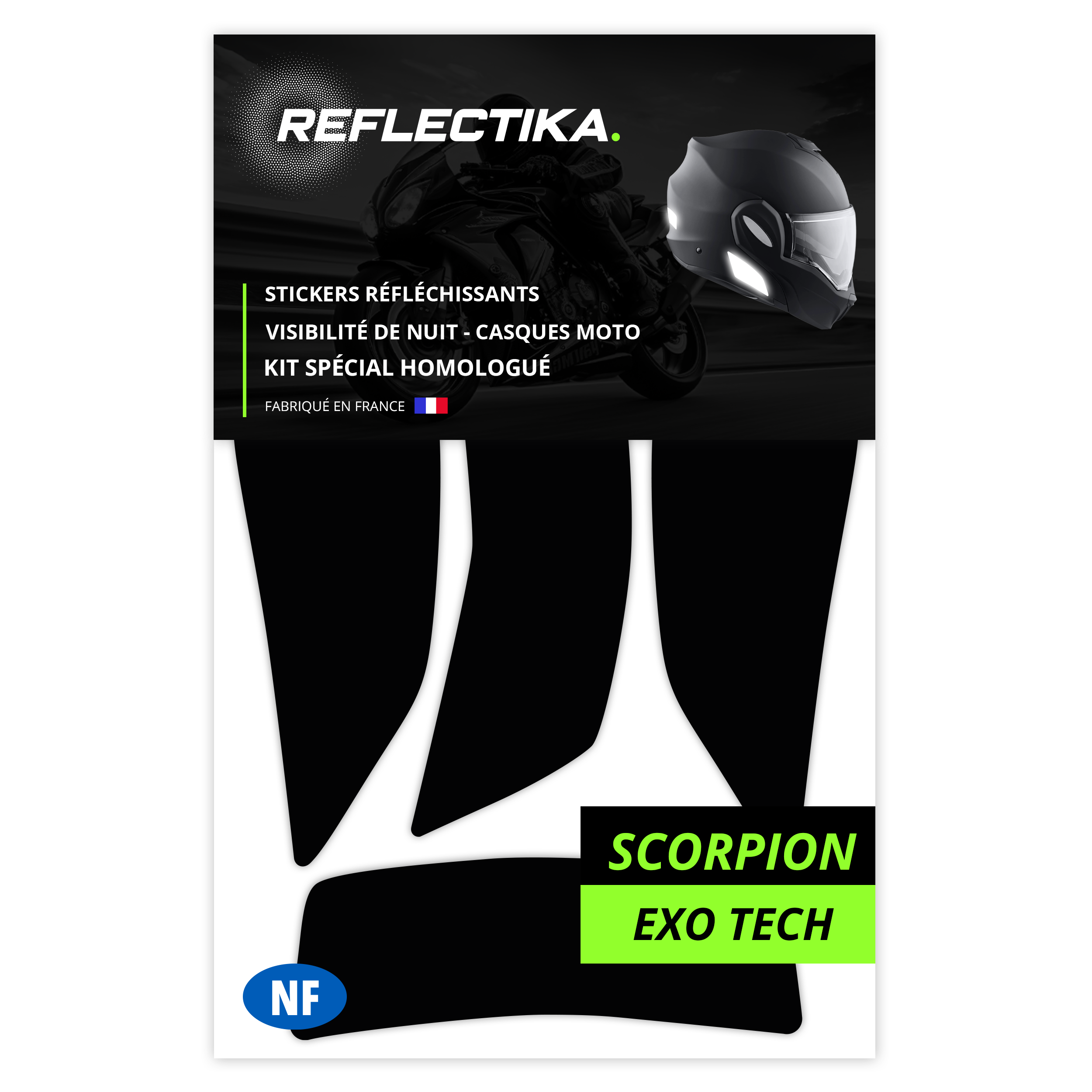 Kit Spécial Stickers Autocollants Réfléchissants pour casque Moto Scorpion Exo Tech