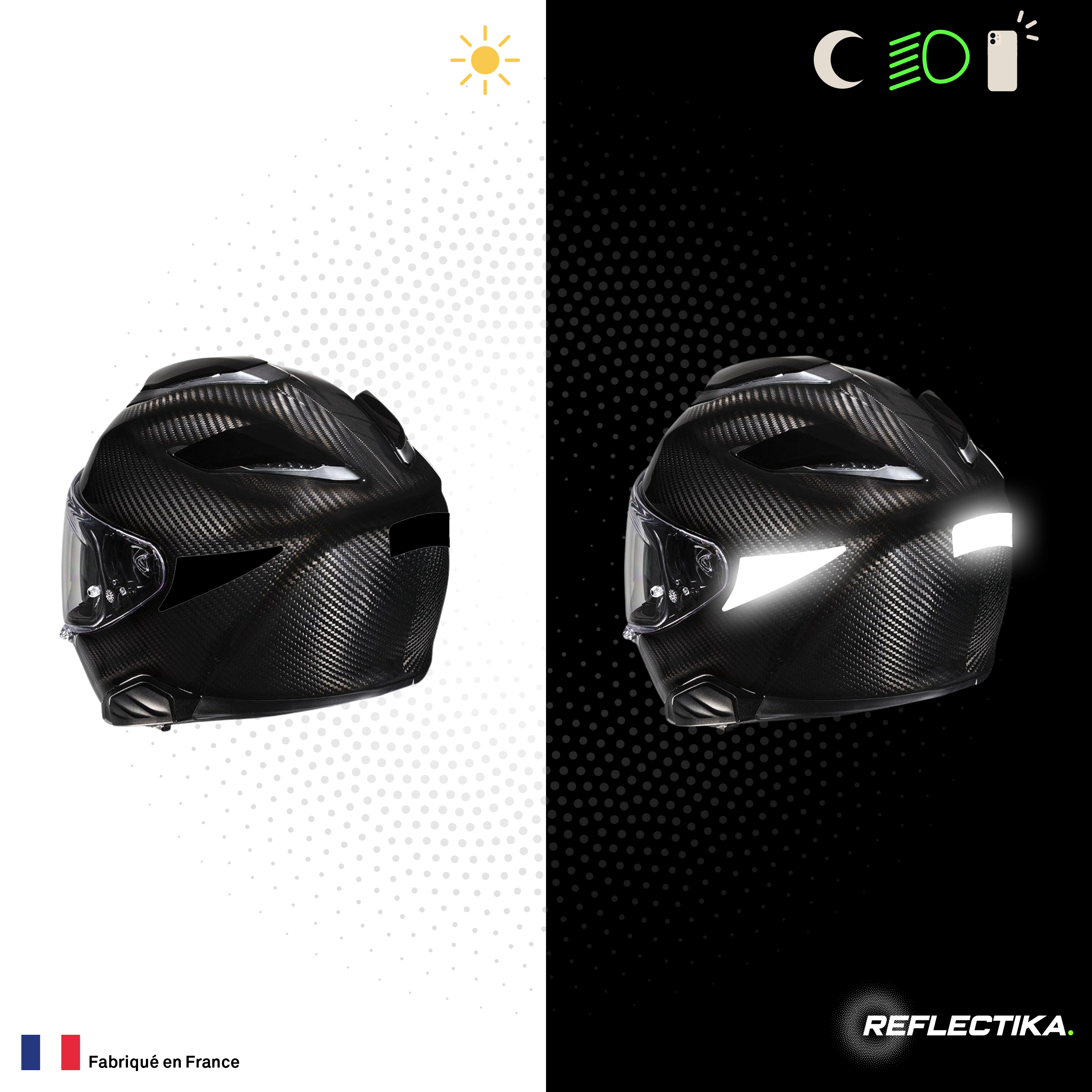 Kit Spécial Stickers Autocollants Réfléchissants pour casque Moto HJC RPHA 71