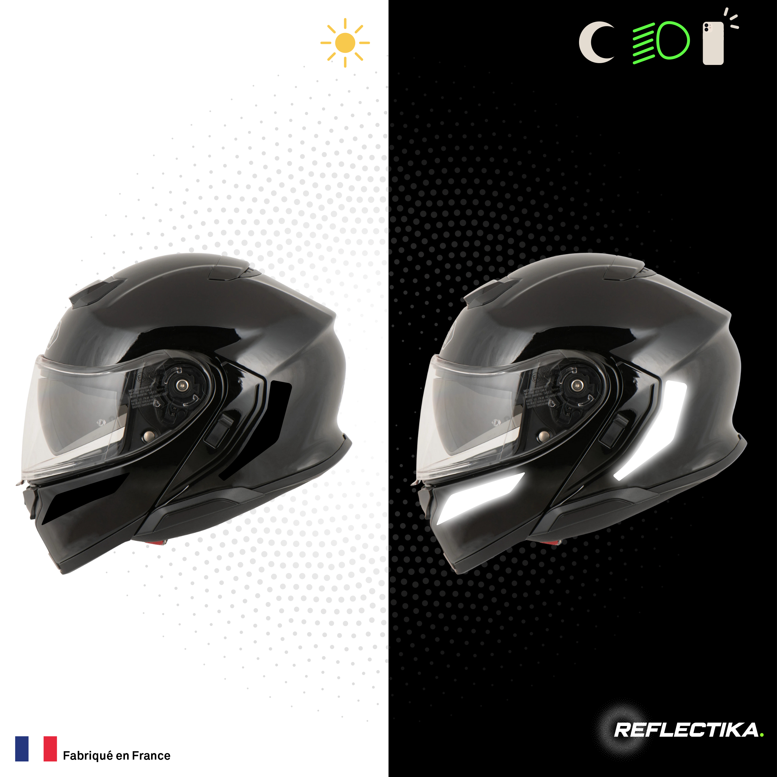 Kit Spécial Stickers Autocollants Réfléchissants pour casque Moto Shoei Noetec 2 et 3