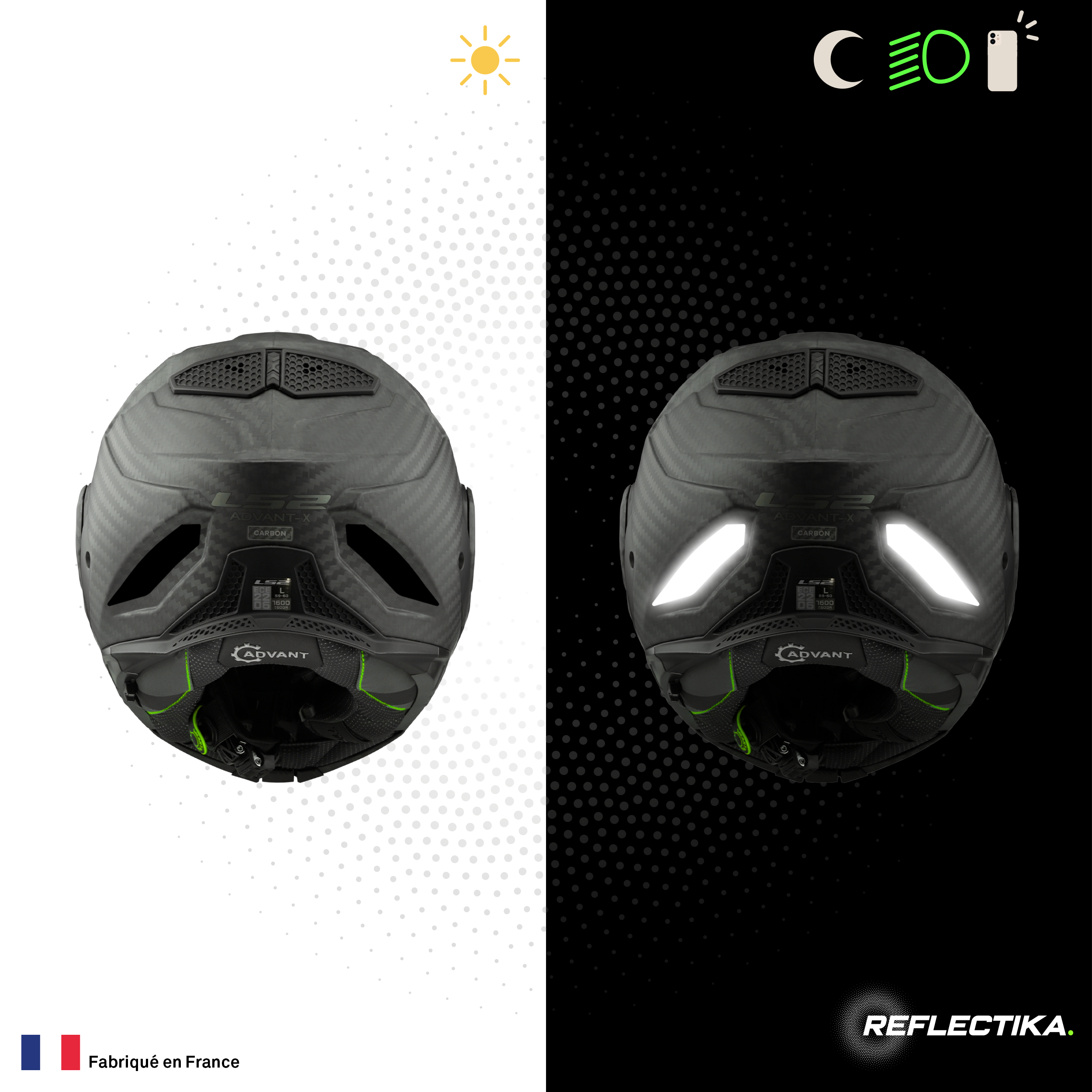 Kit Spécial Stickers Autocollants Réfléchissants pour casque Moto LS2 Advant X