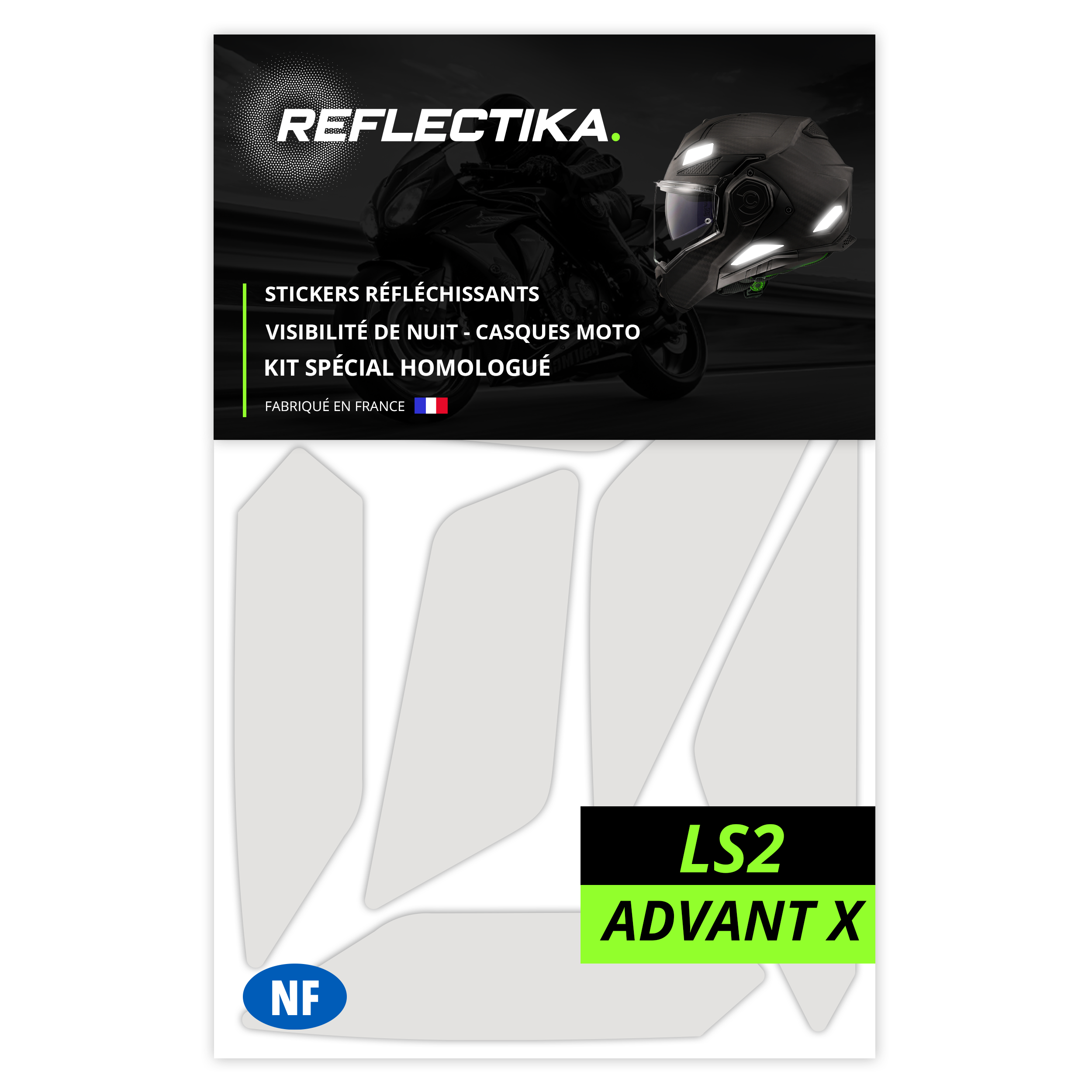 Kit Spécial Stickers Autocollants Réfléchissants pour casque Moto LS2 Advant X