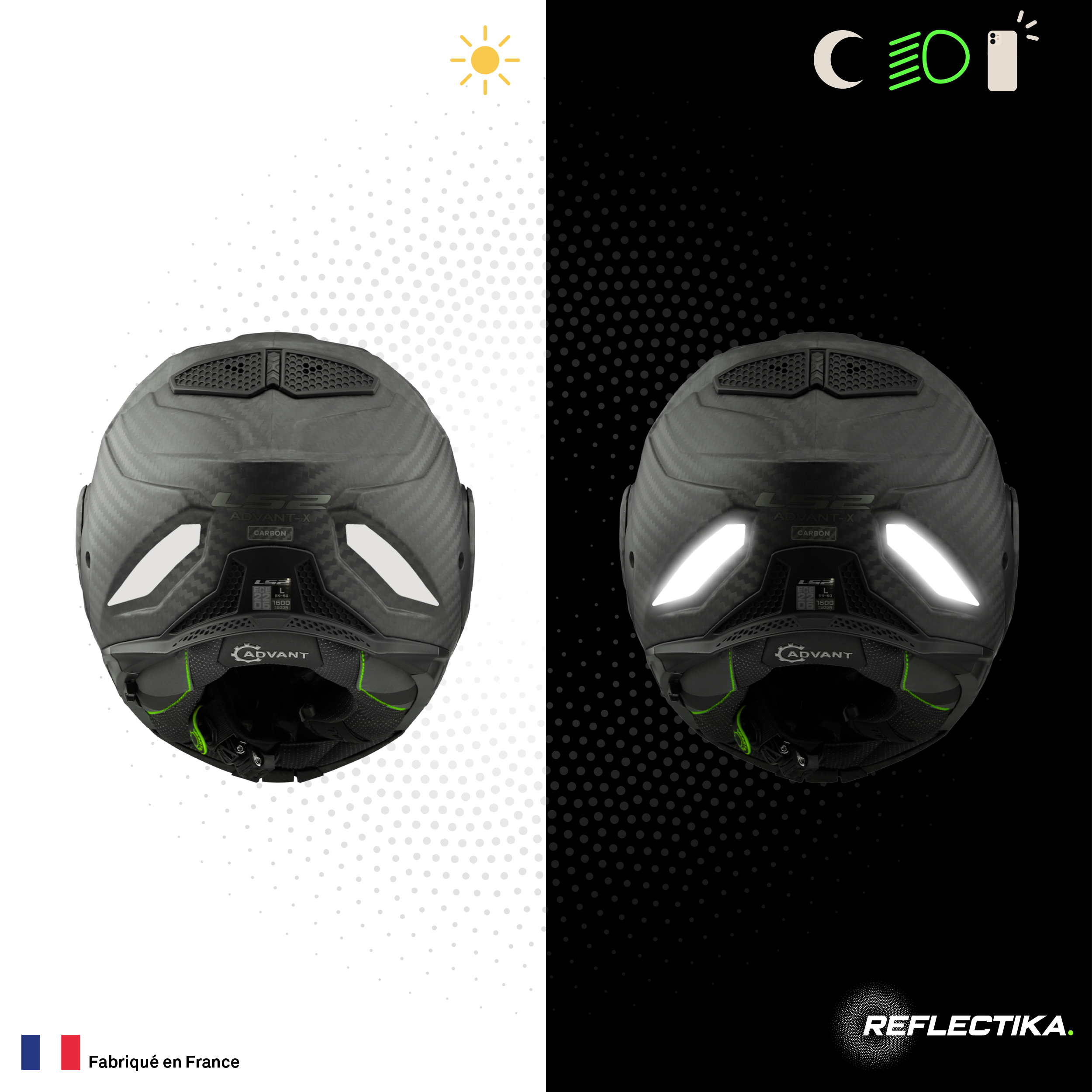 Kit Spécial Stickers Autocollants Réfléchissants pour casque Moto LS2 Advant X