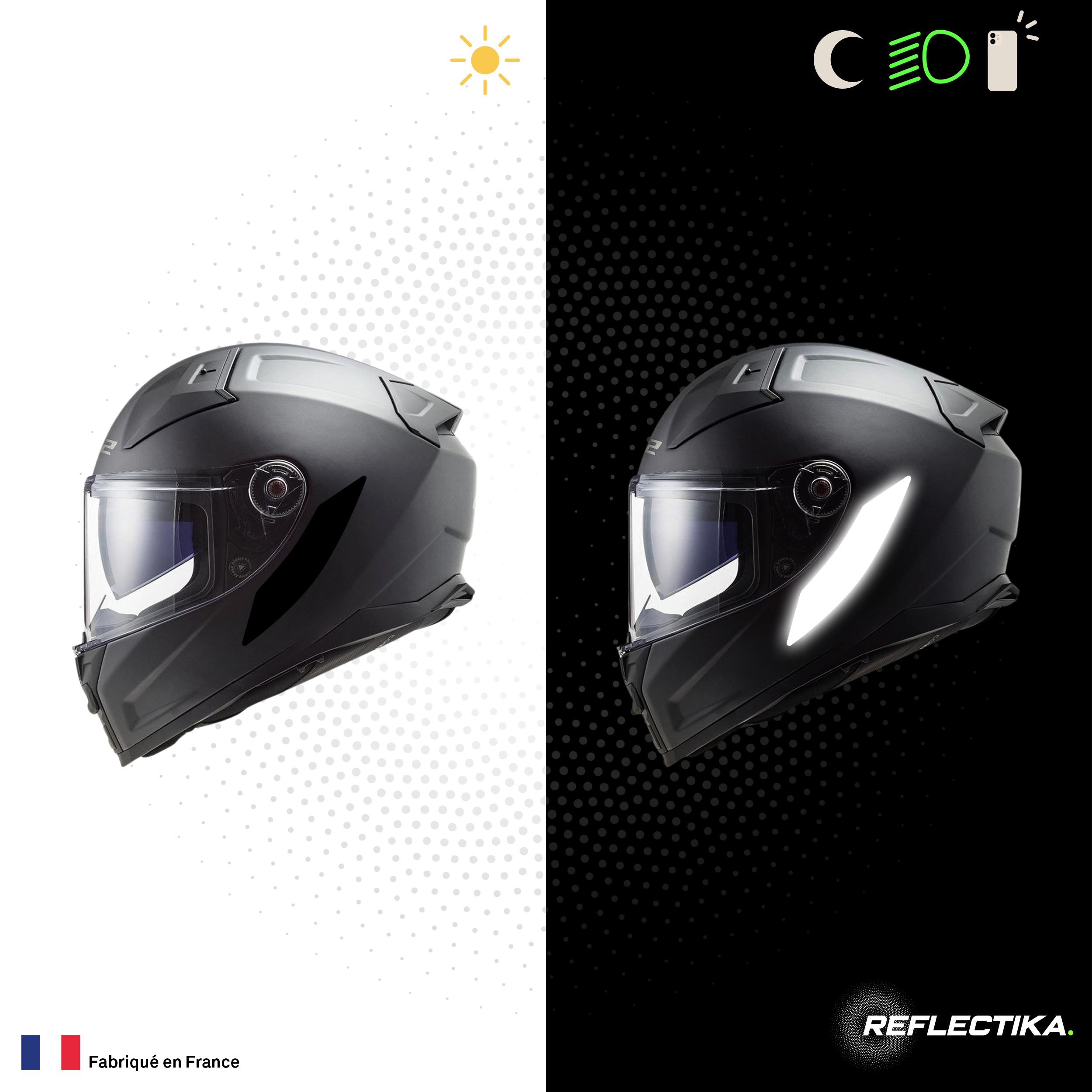 Kit Spécial Stickers Autocollants Réfléchissants pour casque Moto LS2 Vector 2