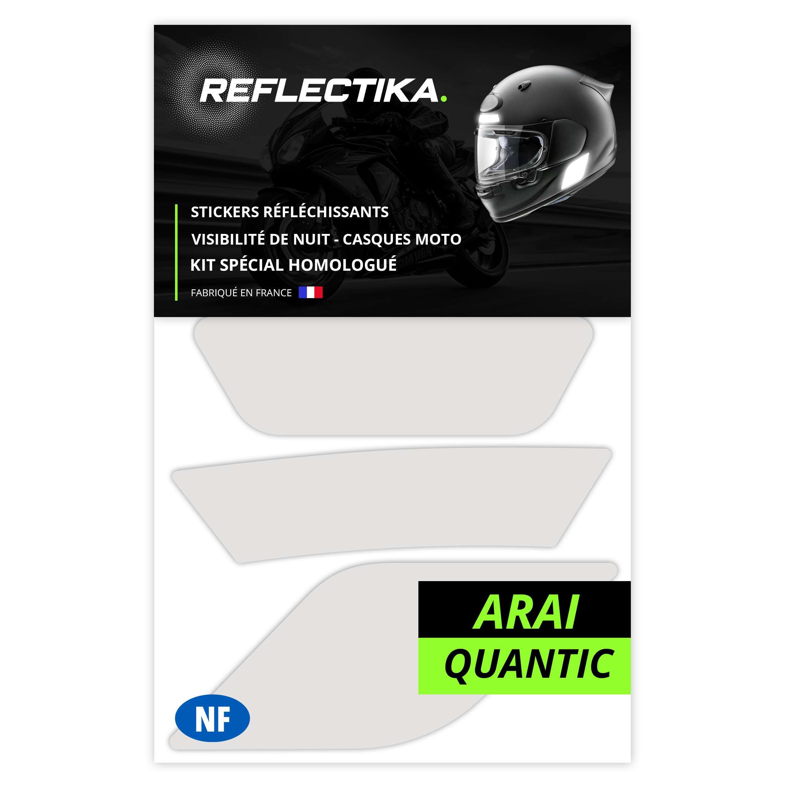 Kit Spécial Stickers Autocollants Réfléchissants pour casque Moto Arai Quantic