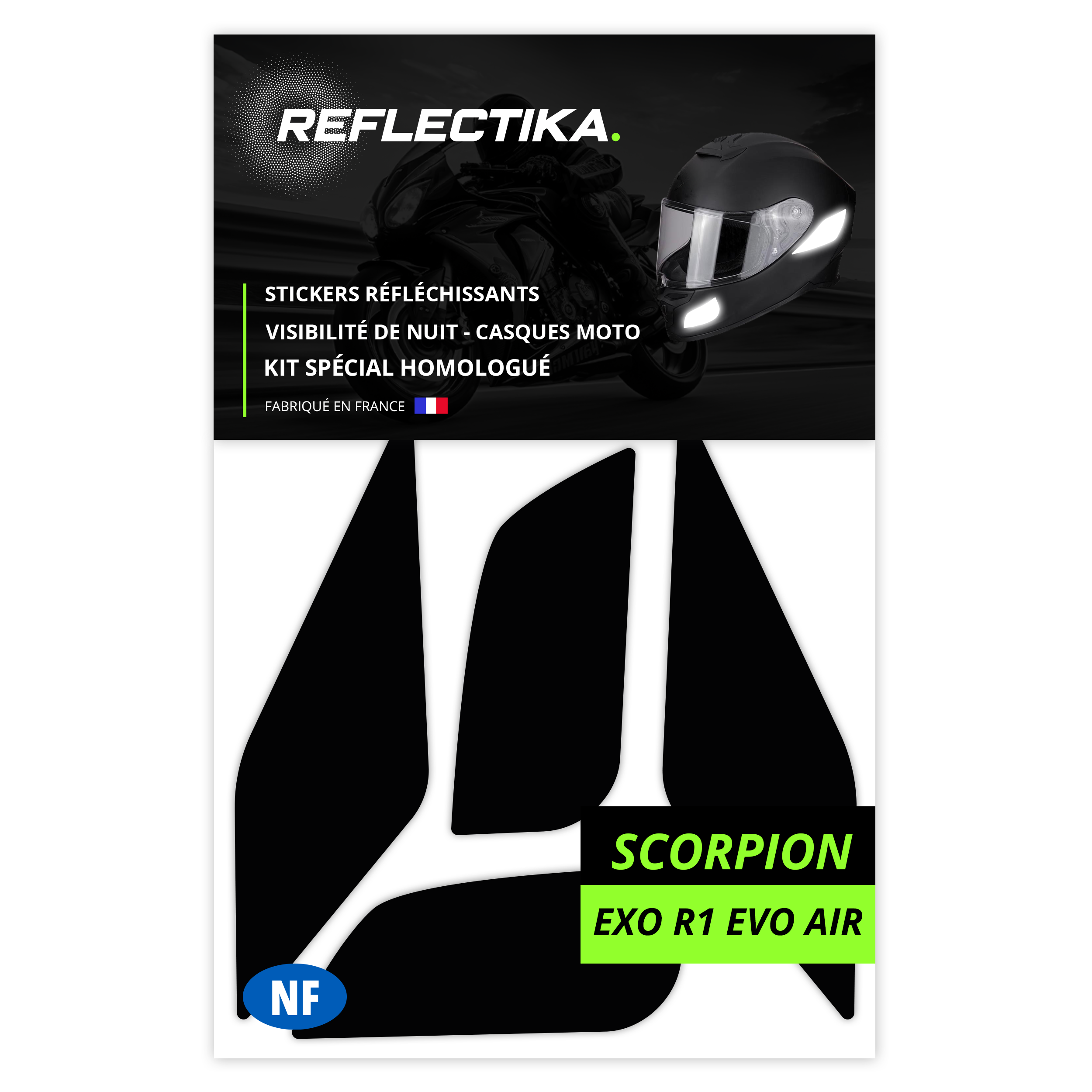 Kit Spécial Stickers Autocollants Réfléchissants pour casque Moto Scorpion Exo R1 EVO Air