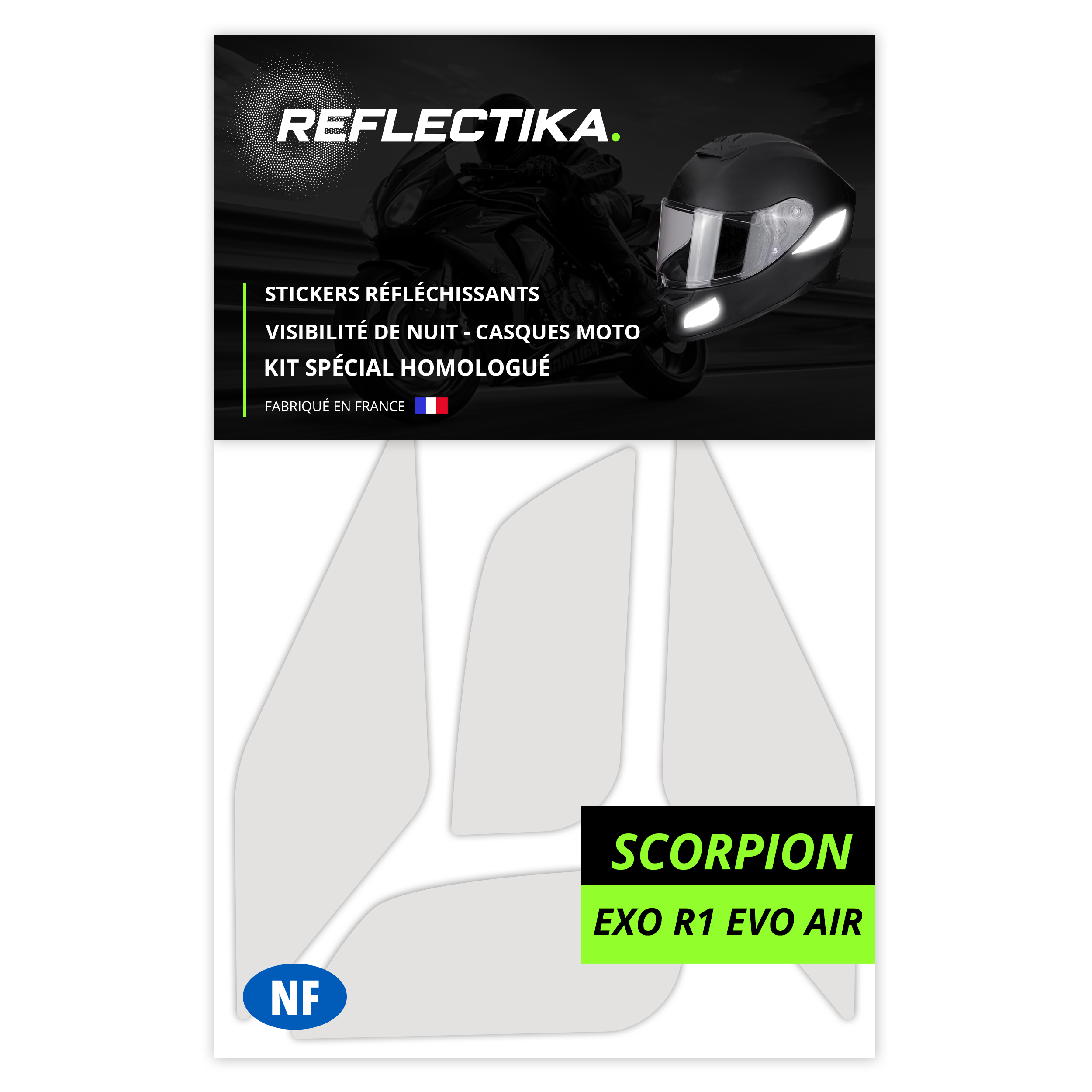 Kit Spécial Stickers Autocollants Réfléchissants pour casque Moto Scorpion Exo R1 EVO Air