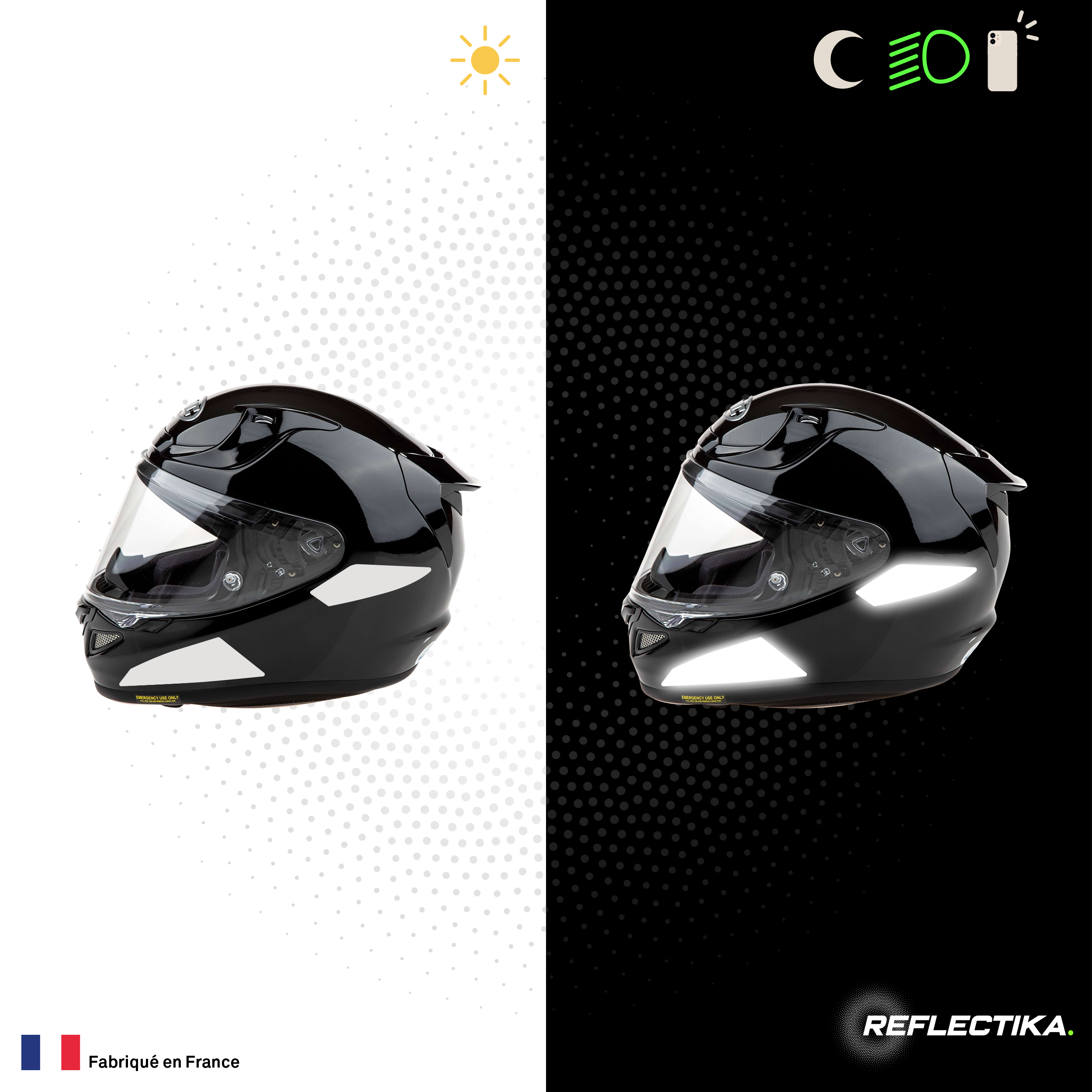 Kit Spécial Stickers Autocollants Réfléchissants pour casque Moto HJC RPHA 12