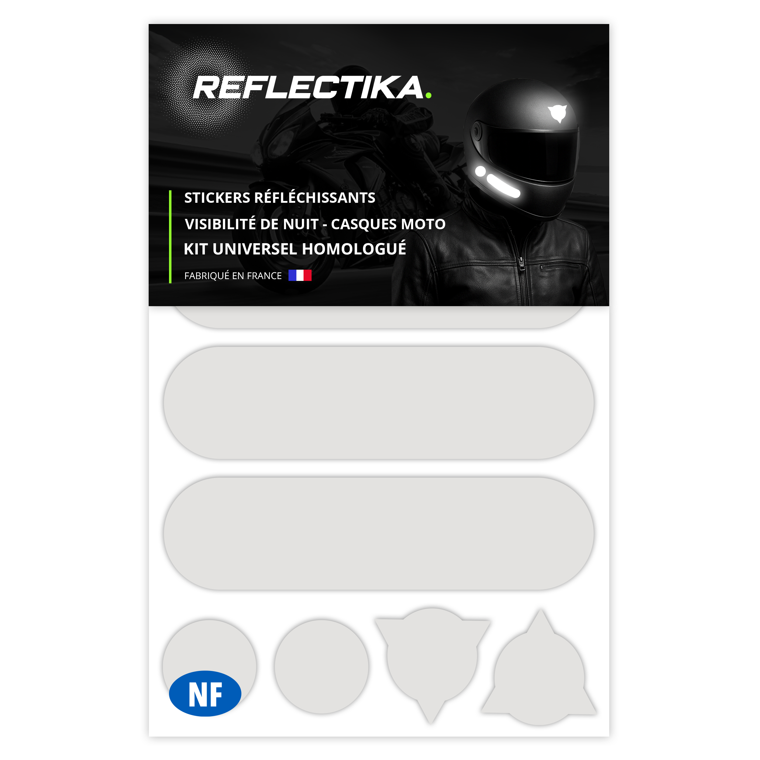Kit Universel Lot de 8 Stickers Autocollants Réfléchissants pour casque Moto