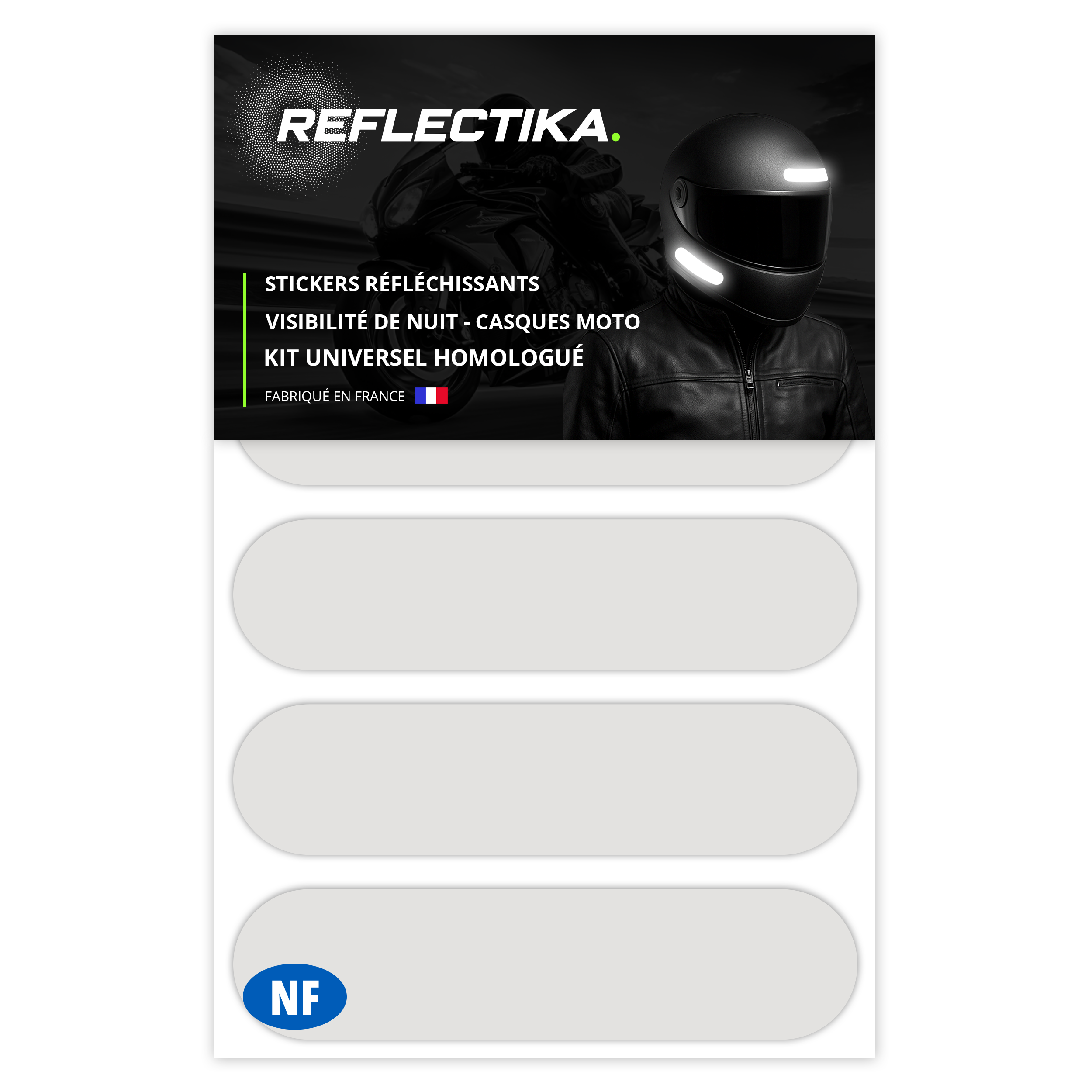 Kit Universel 4 Stickers Bandes Autocollants Réfléchissants pour casque Moto