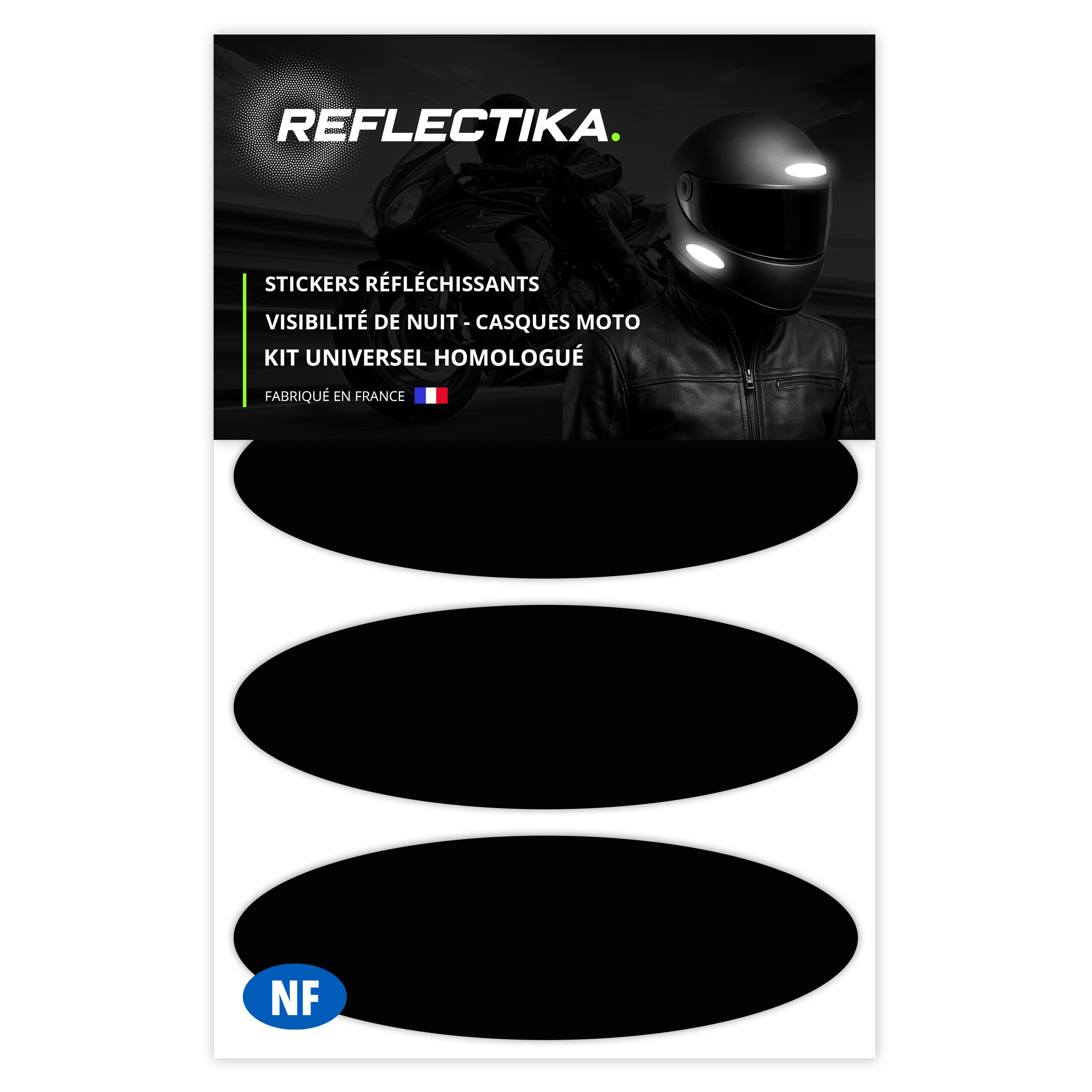 Kit Universel 4 Stickers Ovals Autocollants Réfléchissants pour casque Moto