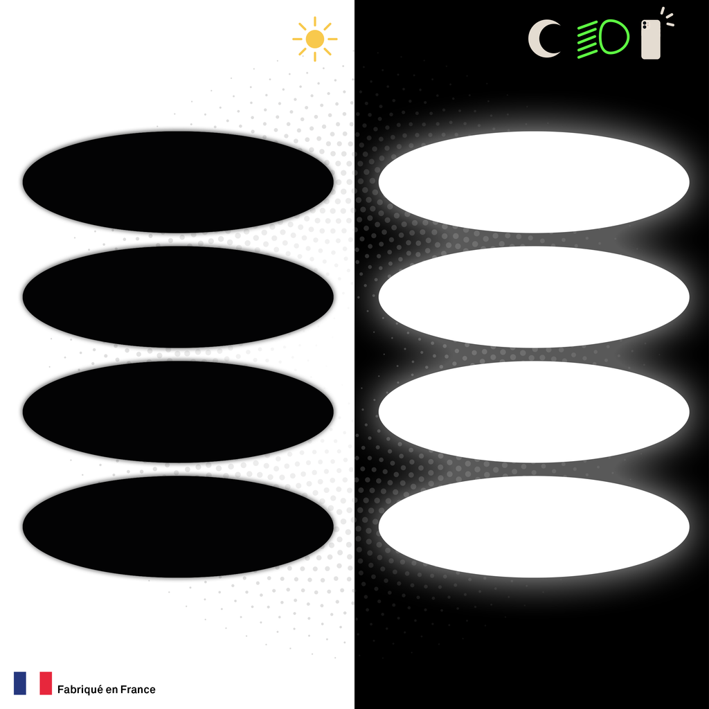 Kit Universel 4 Stickers Ovals Autocollants Réfléchissants pour casque Moto