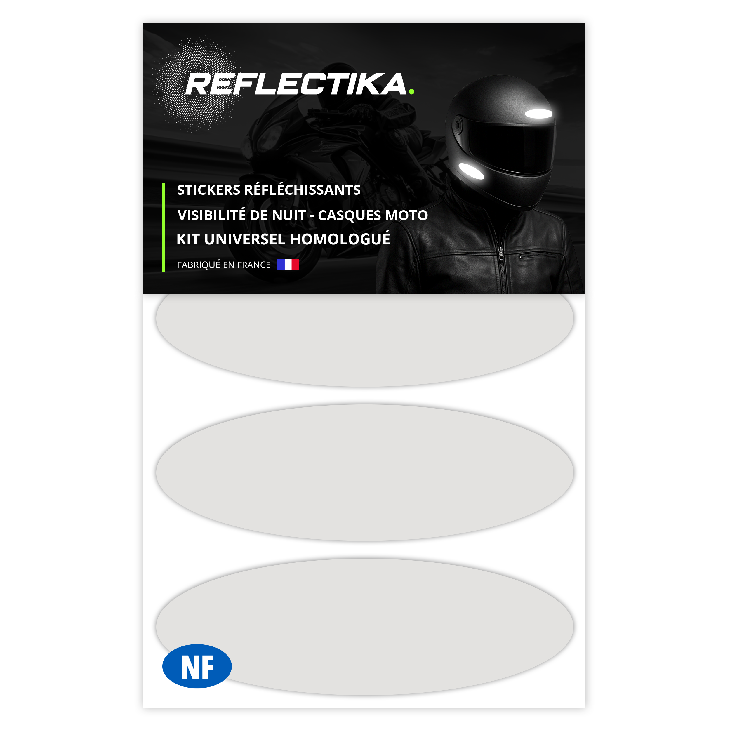 Kit Universel 4 Stickers Ovals Autocollants Réfléchissants pour casque Moto