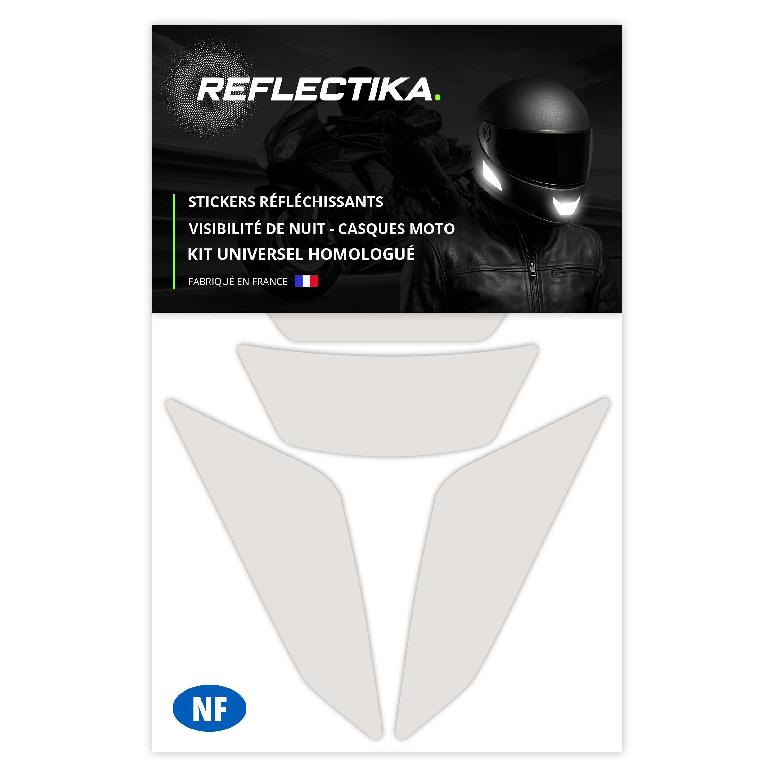 Kit Universel 4 Stickers Autocollants Réfléchissants pour casque Moto V3