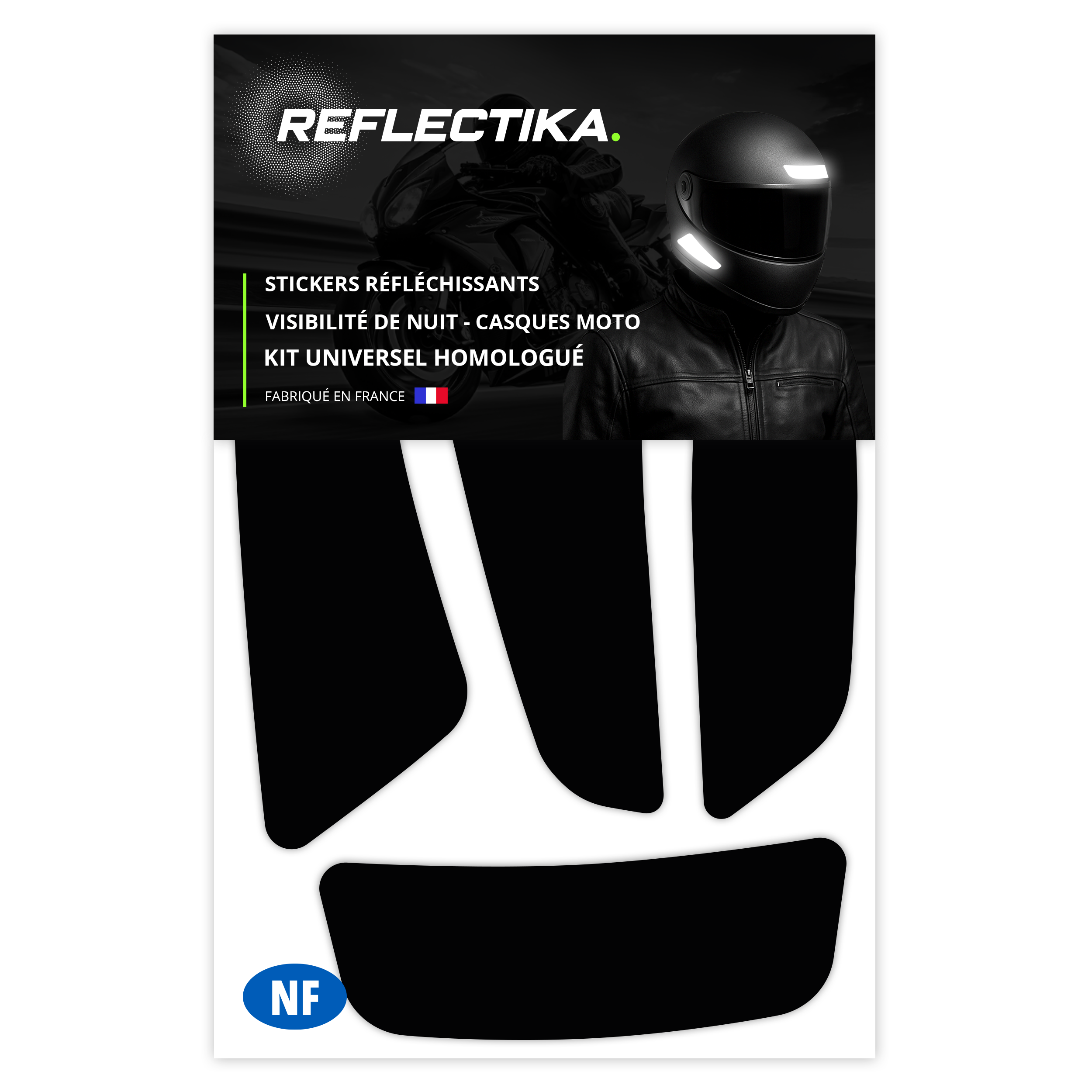 Kit Universel 4 Stickers Autocollants Réfléchissants pour casque Moto V4