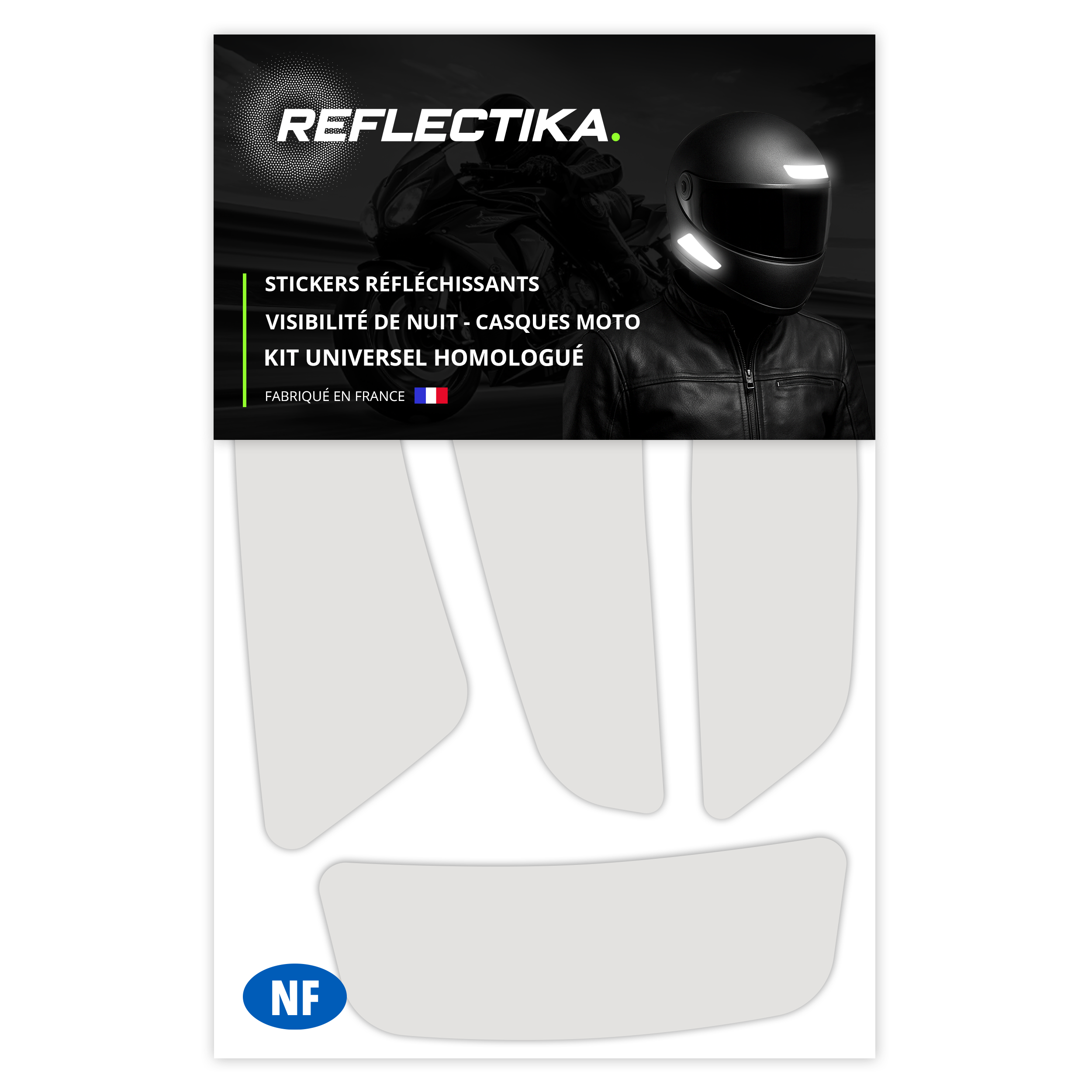 Kit Universel 4 Stickers Autocollants Réfléchissants pour casque Moto V4