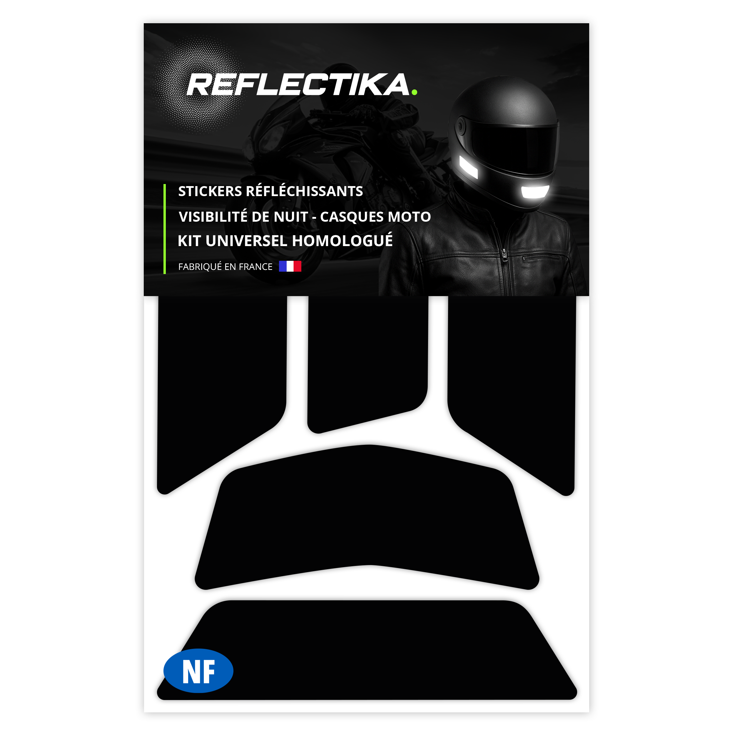 Kit Universel 5 Stickers Autocollants Réfléchissants pour casque Moto V5