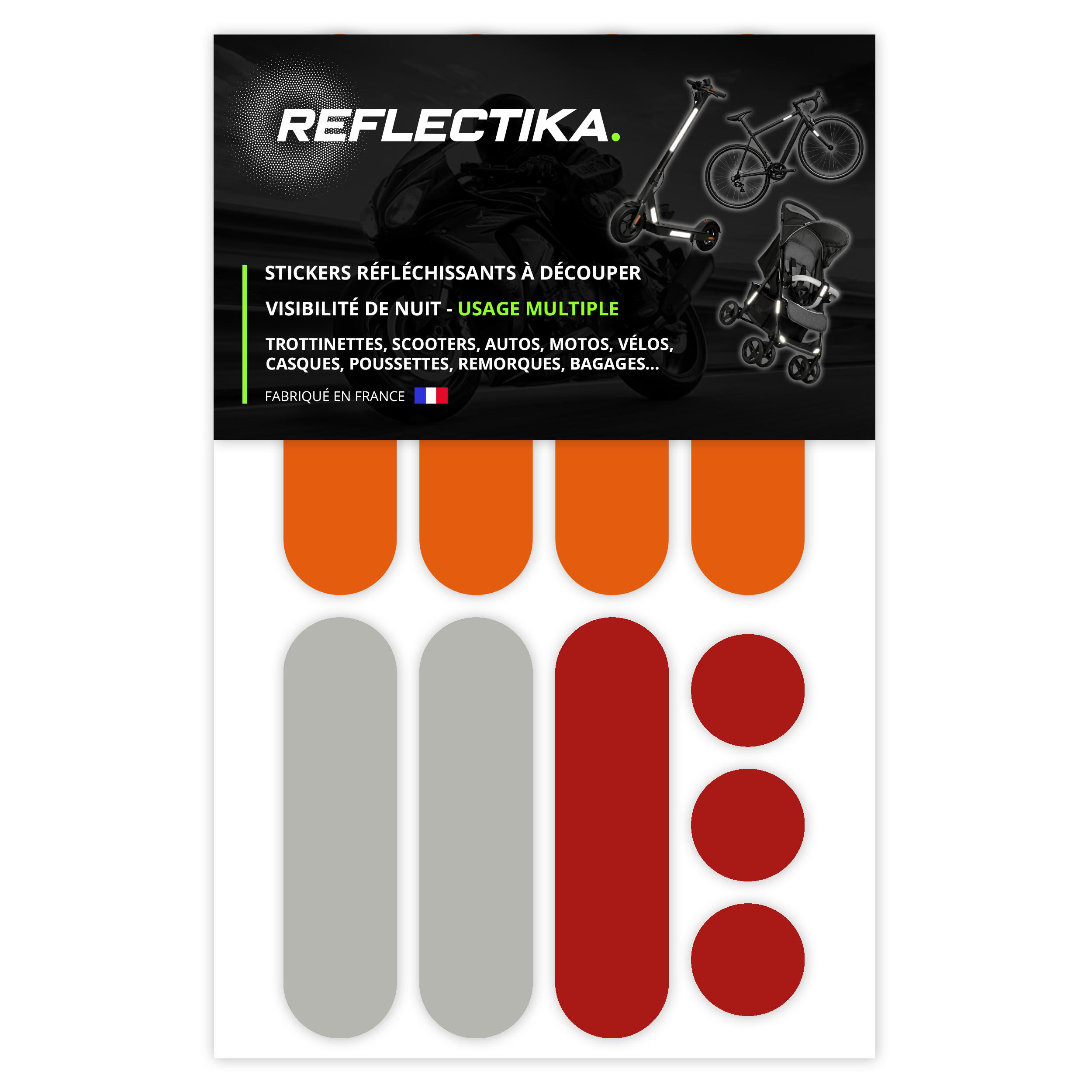 Kit Autocollants Stickers Réfléchissants Trottinettes & EDPM - Autocollants Homologués Tricolores