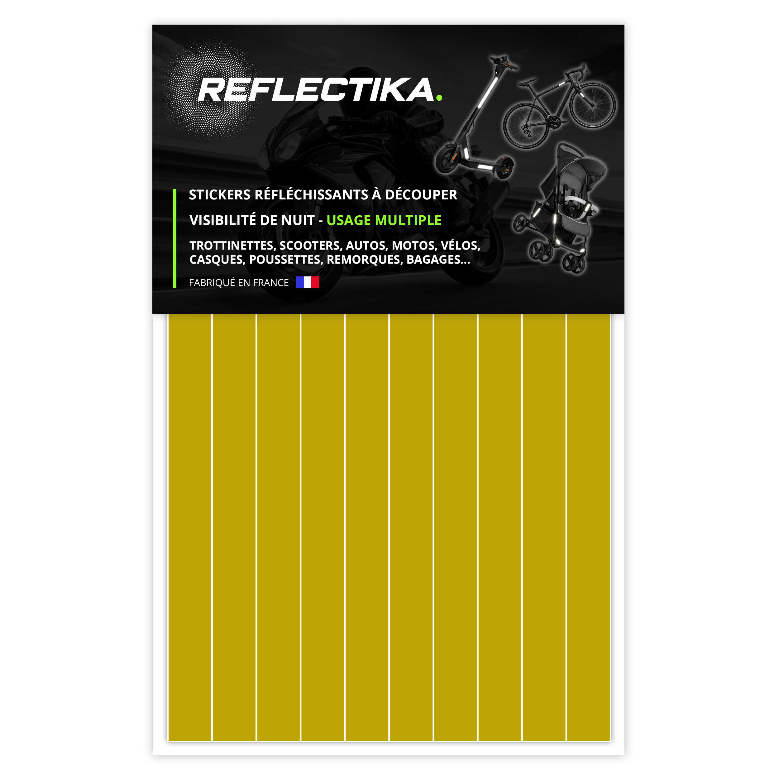 Kit Stickers Bandes Rétro Réfléchissants pour Trottinette, Vélo, Moto, Poussettes - Autocollants Multi Supports Citron