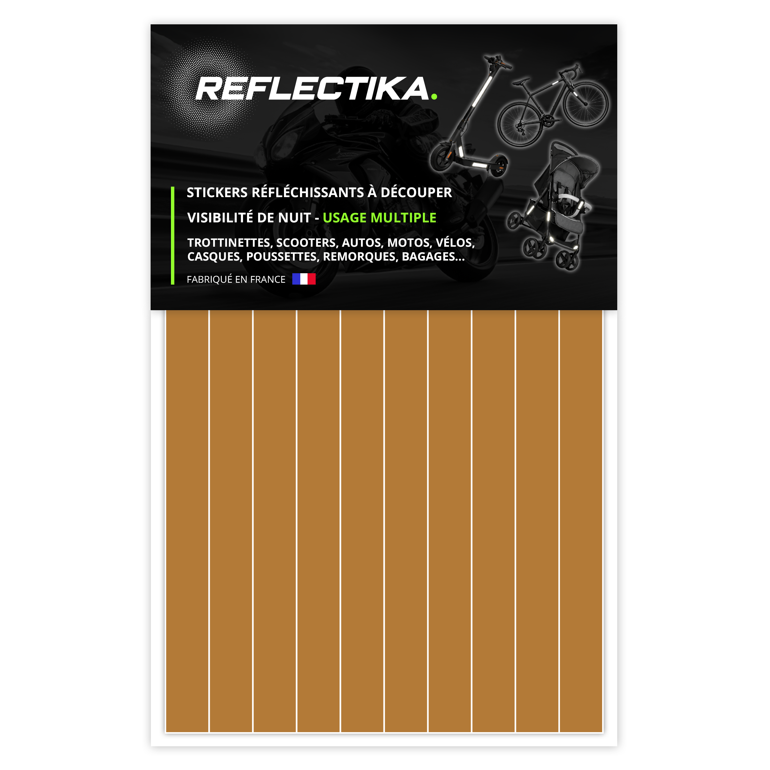 Kit Stickers Bandes Rétro Réfléchissants pour Trottinette, Vélo, Moto, Poussettes - Autocollants Multi Supports Or