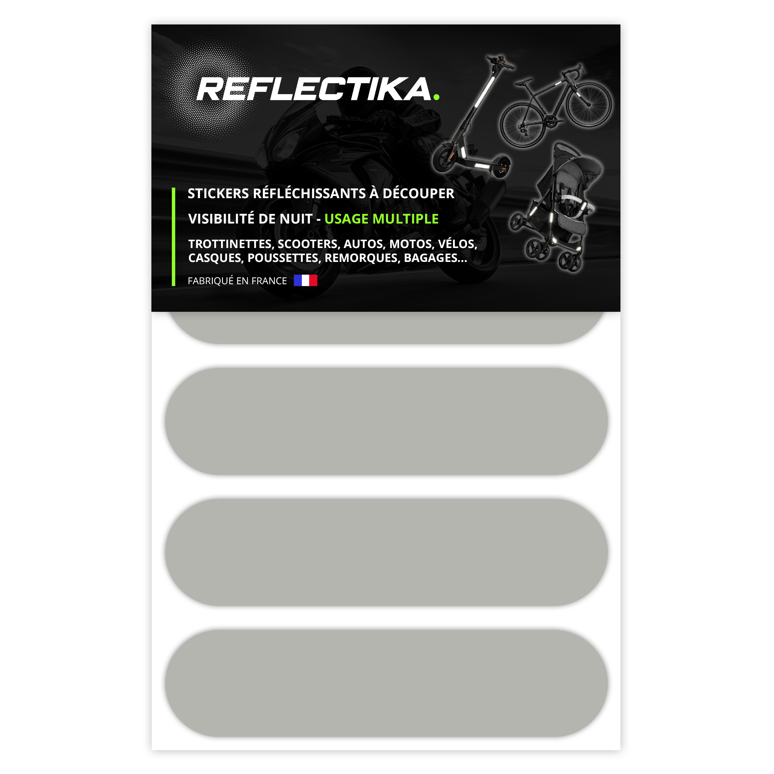 Kit Universel 4 Stickers Autocollants Réfléchissants pour casque Moto Couleur Blanc