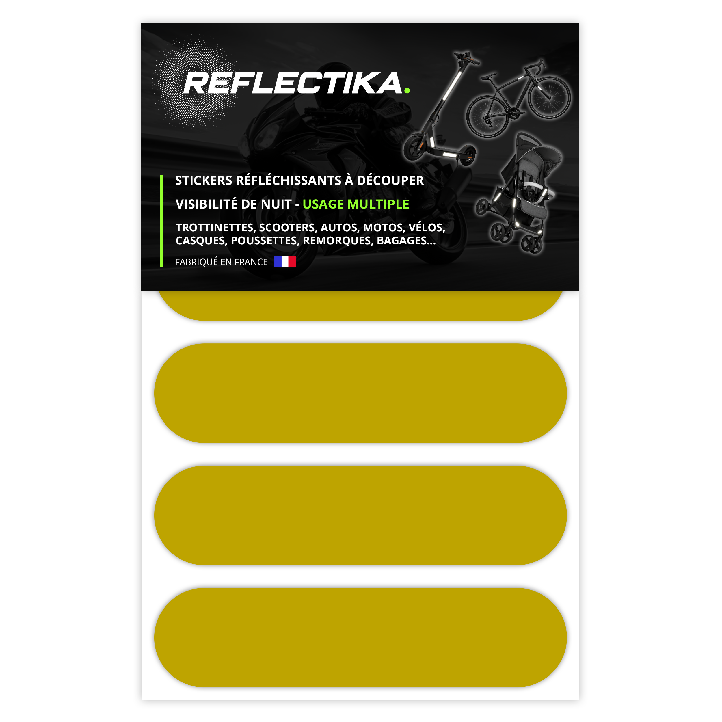 Kit Universel 4 Stickers Autocollants Réfléchissants pour casque Moto Couleur Citron