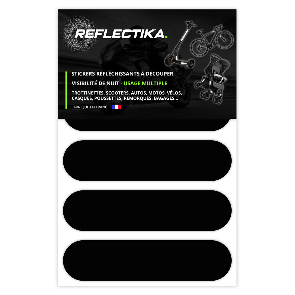 Kit Universel 4 Stickers Autocollants Réfléchissants pour casque Moto Couleur Noir