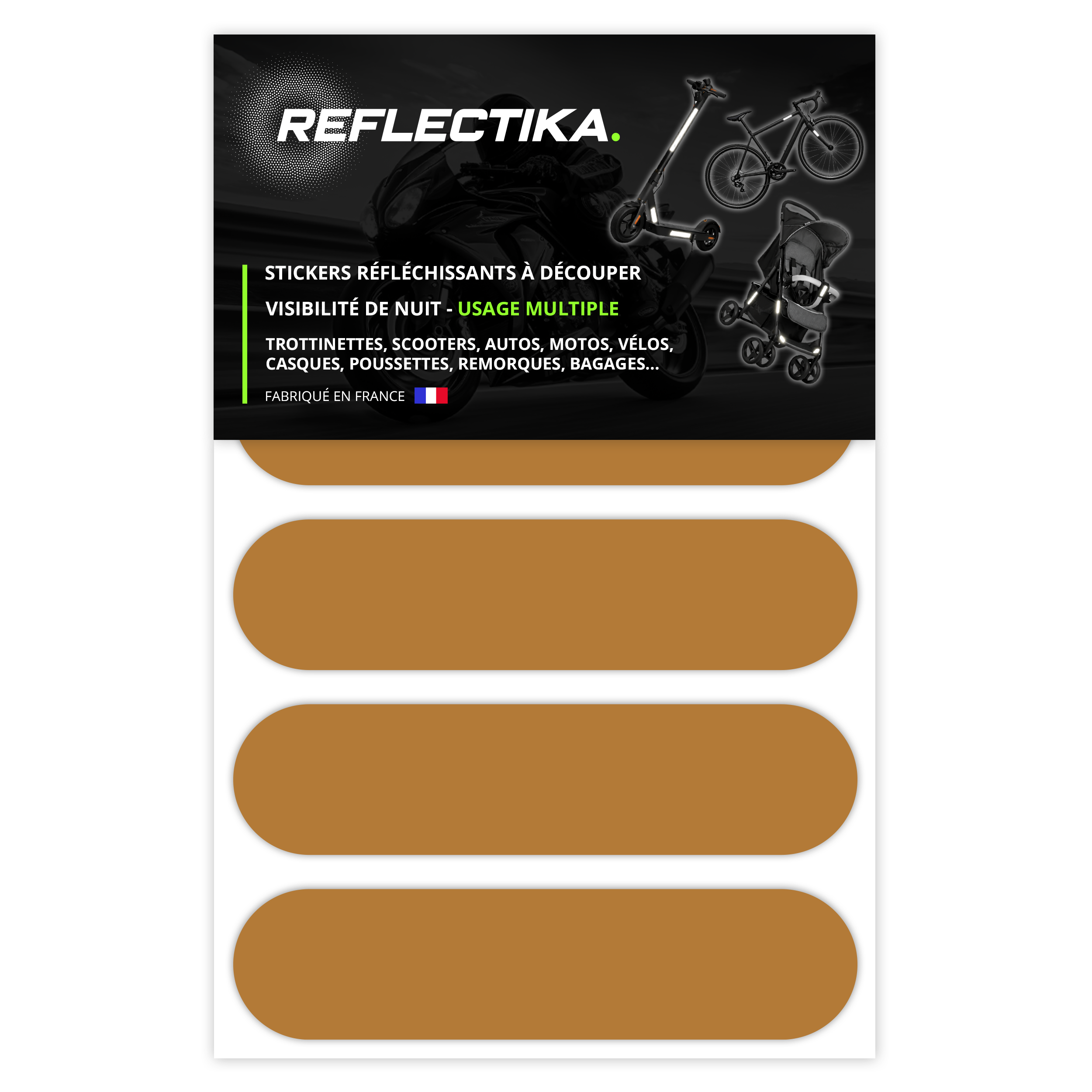 Kit Universel 4 Stickers Autocollants Réfléchissants pour casque Moto Couleur Or