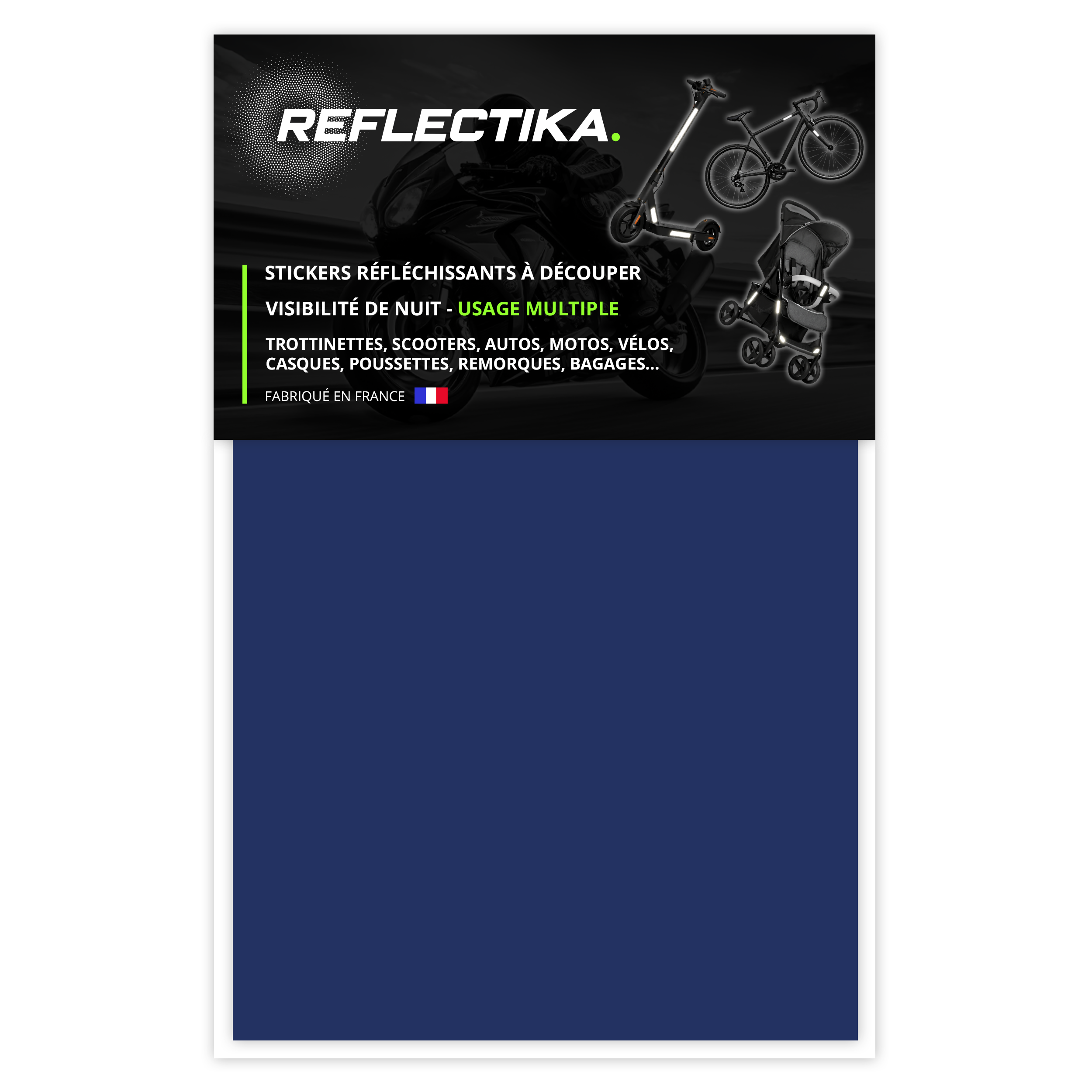 Feuille Planche rétro réfléchissante à découper pour Casque Moto Scooter Vélo Multi-Supports Bleu Marine