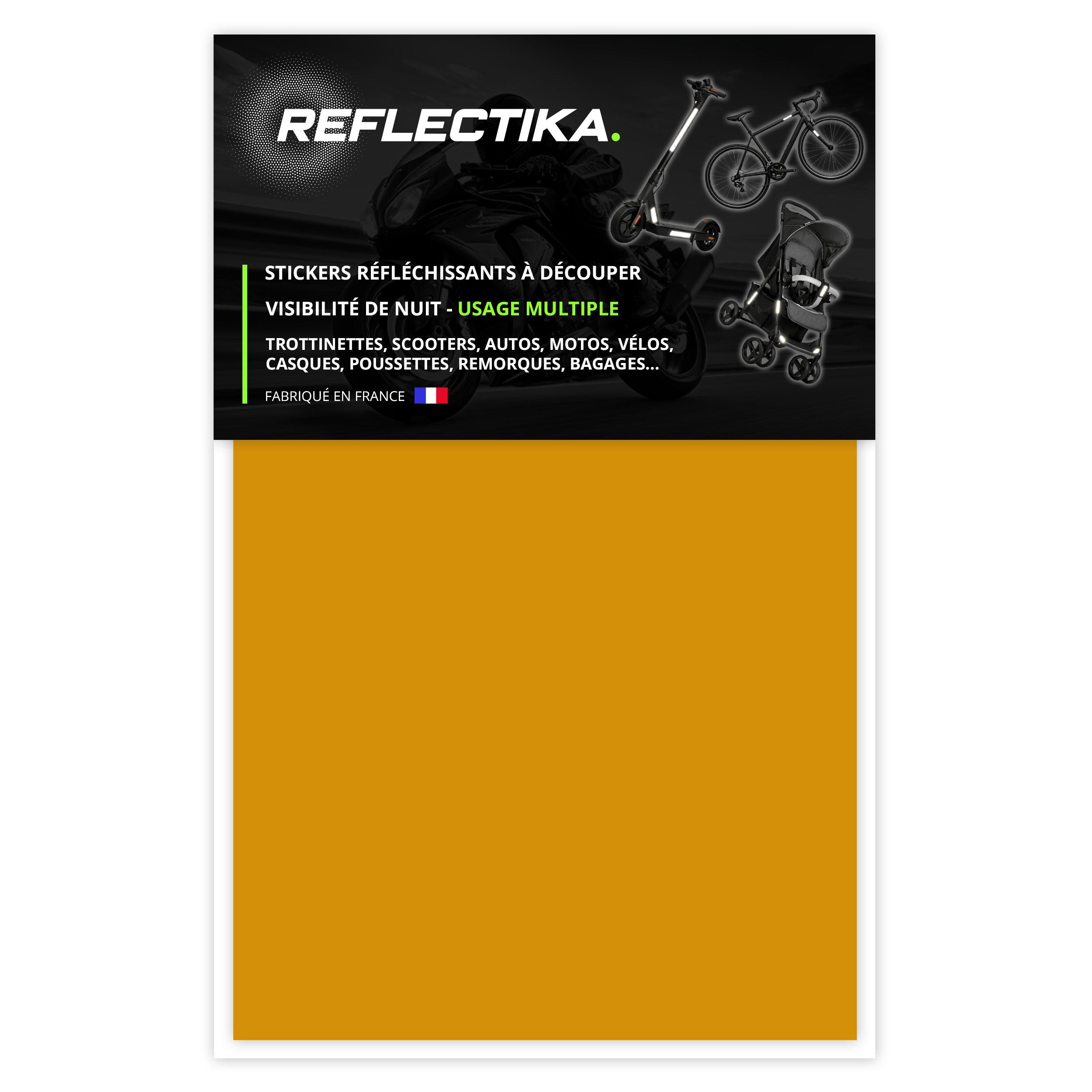 Feuille Planche rétro réfléchissante à découper pour Casque Moto Scooter Vélo Multi-Supports Jaune