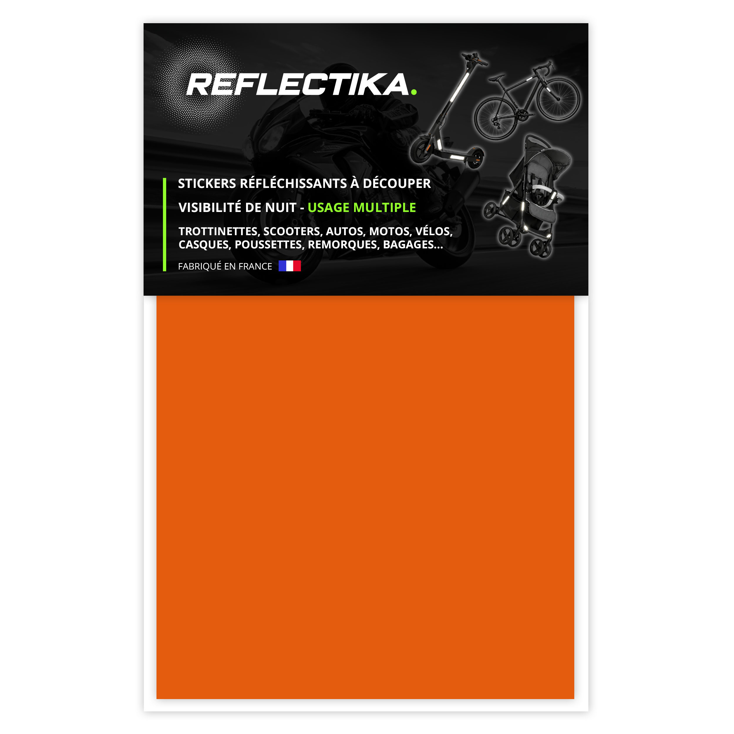 Feuille Planche rétro réfléchissante à découper pour Casque Moto Scooter Vélo Multi-Supports Orange