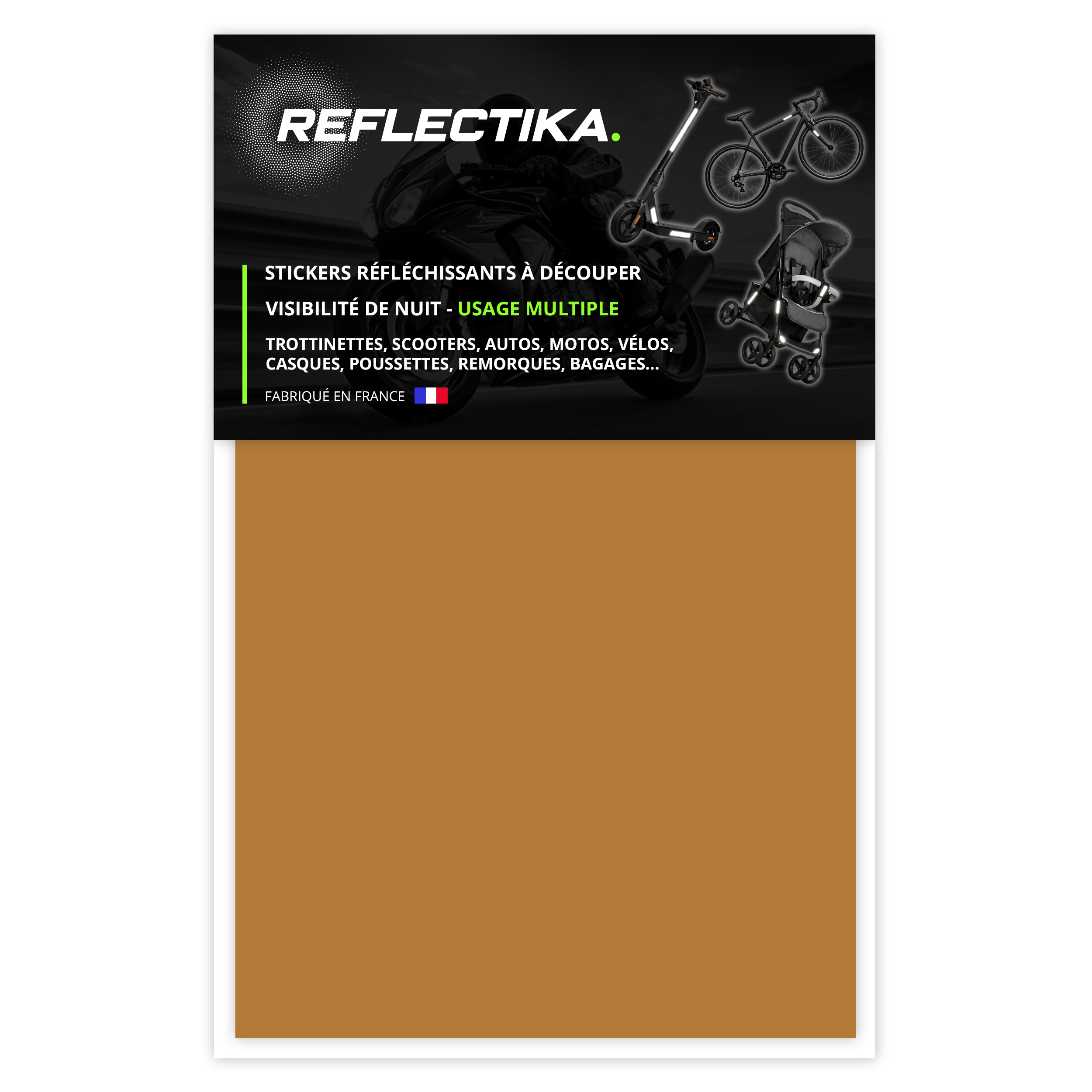 Feuille Planche rétro réfléchissante à découper pour Casque Moto Scooter Vélo Multi-Supports Or