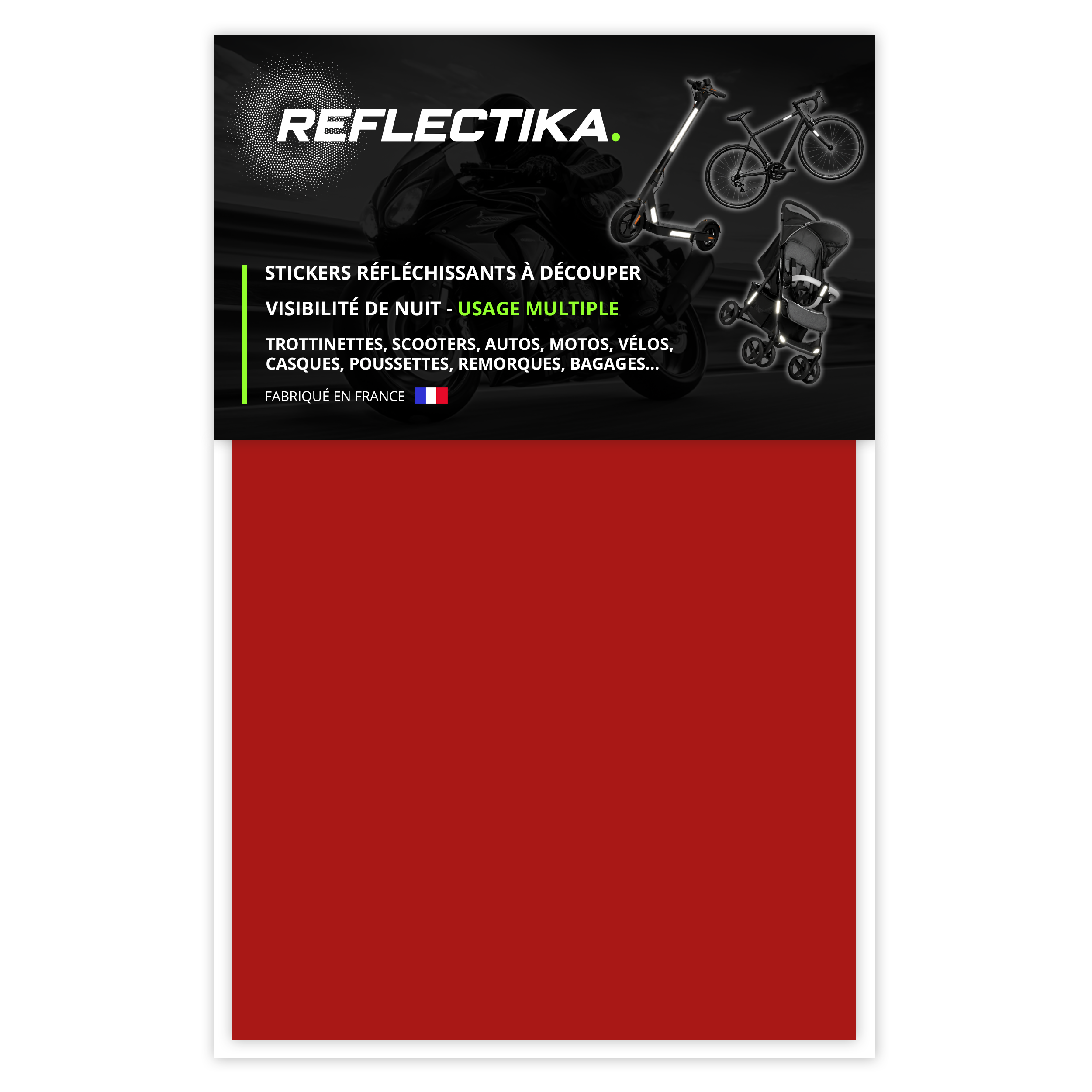 Feuille Planche rétro réfléchissante à découper pour Casque Moto Scooter Vélo Multi-Supports Rouge