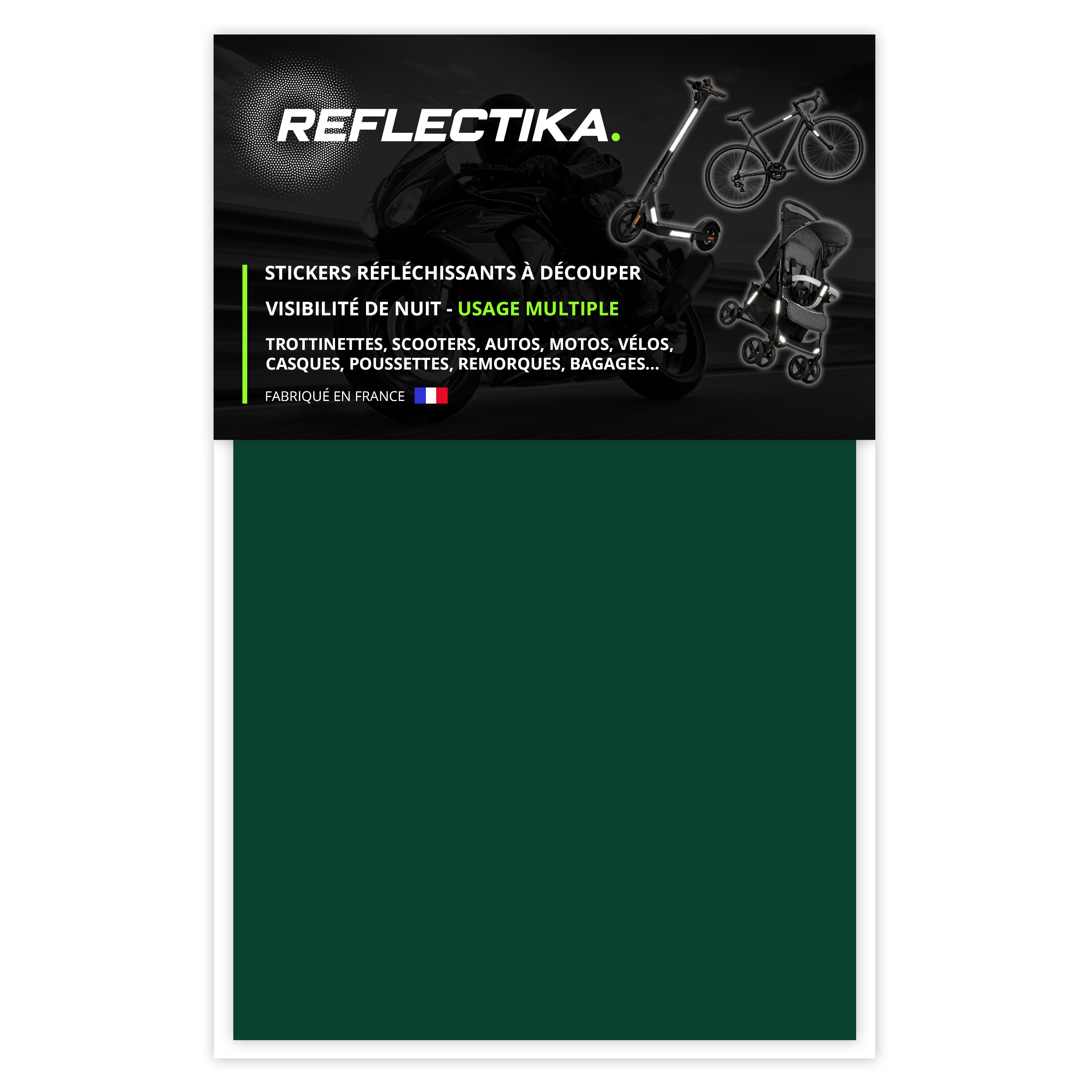 Feuille Planche rétro réfléchissante à découper pour Casque Moto Scooter Vélo Multi-Supports Vert Foncé